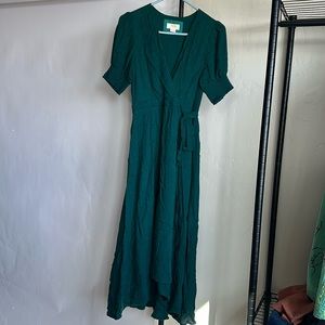 Anthropology Maeve long tie front emerald dress - US size 2
